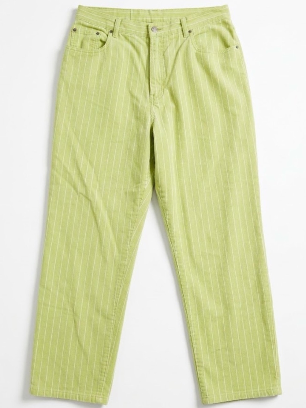 Vintage Y2K BILLBLASS JEANS Light Lime Green Pinstripe Straight-Leg Pants Capri